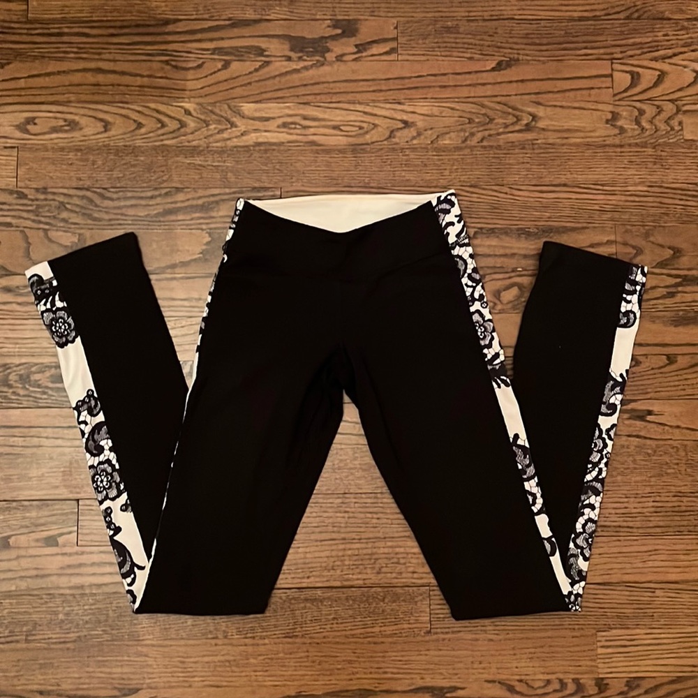 Lulu Lemon Black and White Lace Side Panel Legging